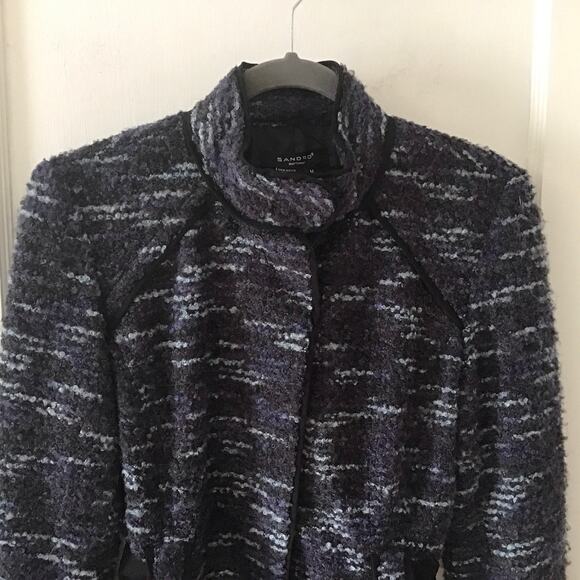 Sandro Sportswear tweed cinched tie waist peplum jacket Medium - Picture 2 of 9